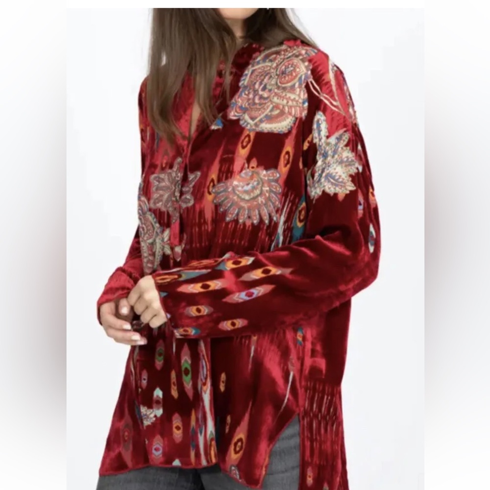 Johnny Was Silk Velvet Feather Burnout Mara Blouse Top Shirt  XXL MSRP $310 New - Picture 2 of 14
